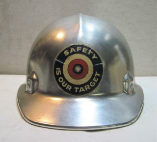 Vtg Jackson Prod.  Aluminum Hard Hat W 2 Safety Is Our Target Labor Union Sticker