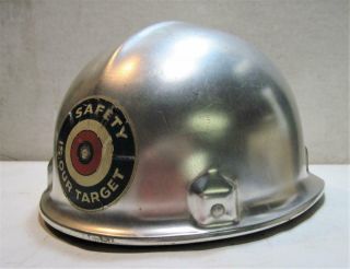 Vtg Jackson Prod.  Aluminum Hard Hat w 2 Safety Is Our Target Labor Union Sticker 3