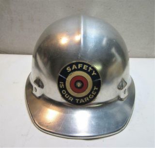 Vtg Jackson Prod.  Aluminum Hard Hat w 2 Safety Is Our Target Labor Union Sticker 4