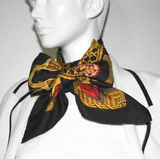 Vintage Auth Hermes silk scarf VOITURES PANIERS 90 J Abadie Black Gold 2