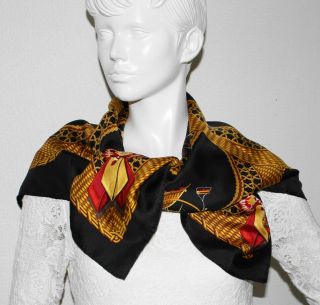Vintage Auth Hermes silk scarf VOITURES PANIERS 90 J Abadie Black Gold 5