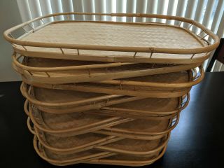 11 Vintage Bamboo Woven Rattan Wicker Lap Tiki Bar Serving Trays 19 X 13 (l1)