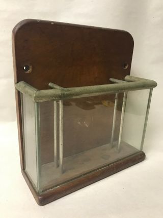Vintage Wood Glass And Metal Store Display Or Barber Shop Tool Caddy Holder