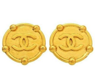 Authentic Vintage Chanel Earrings Cc Logo Round Large Ea1591