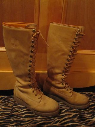 Vintage Women Timberland Nubuck Leather Lace Up 16 " Tall Knee High Work Boots 8m