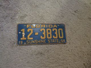 1954 Florida Fl License Plate Tag " 2w17318 " Antique Vintage – Duval County