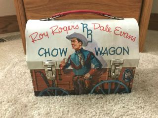 Vintage 1958 Roy Rogers Dale Evans Rr Chow Wagon Metal Dome Lunchbox Thermos Co.