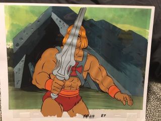 Vintage He - Man Motu With Sword Production Animation Cel W/ Background