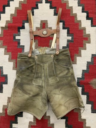 Vintage Men’s Authentic Traditional Lederhosen Heavy Suede Leather Shorts 36 - 38