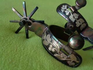 BLUED Steel Vintage DOUBLE Sided Silver Inlay Mexican Vaquero SPURS Big ROWEL NR 2