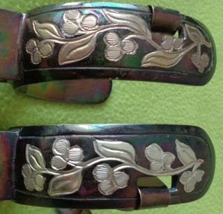 BLUED Steel Vintage DOUBLE Sided Silver Inlay Mexican Vaquero SPURS Big ROWEL NR 5