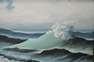 Vintage Framed 18 " X21 " Seascape Oil Painting Waves Ocean Sea Beach Sun