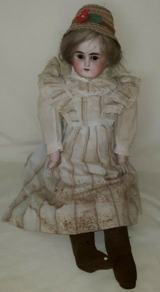 Antique Bisque Head Leather Body Doll Turned Head 22 " All Orig.  $66.  66