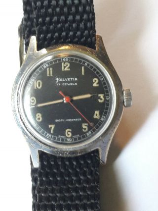 Vintage Watch Helvetia,  Military,  17 Jewels,  Cal.  820 D Swiss Made