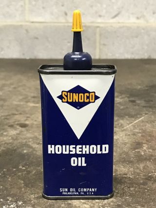Vintage Sunoco Household Oil Handy Oiler 4oz Can Lubricant Gas Pump Oil Empty