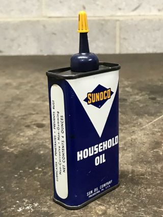 Vintage SUNOCO Household Oil Handy Oiler 4oz Can Lubricant Gas Pump Oil EMPTY 2