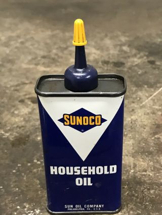 Vintage SUNOCO Household Oil Handy Oiler 4oz Can Lubricant Gas Pump Oil EMPTY 3