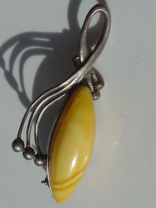 Vtg Yellow Amber Color Butterscotch Egg Yolk Russian Sterling Silver Pin Pendant