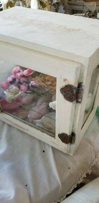 Small Glass Vintage Shabby Country Wood Display Cabinet Vitrine