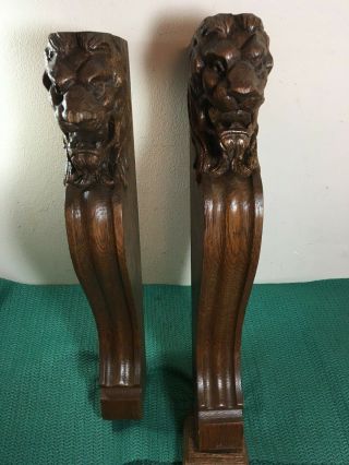 Vintage Carved Oak Lion Head Corbels Or Mantel Fronts 18 " High