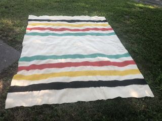 Vintage " Hudson Bay " 4 Point 100 Wool Blanket 84 X 65” Made In England