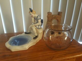 Vintage Old Aquarium Ceramic 1950 ' s Fishbowl Stand With Rexall Advertising Bowl 5