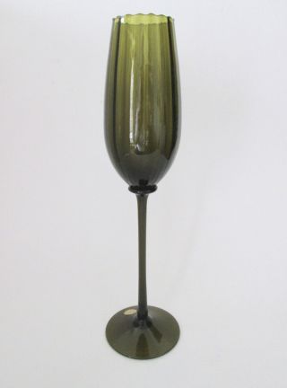 Vtg Empoli Art Glass Mid Century Hand Blown Green 15 " Tall Champagne Vase Italy