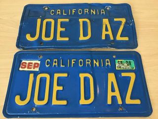 Vintage California Blue License Plate Tag Pair Joe D Az 1984 Personalized