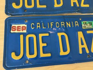 Vintage California Blue License Plate Tag Pair JOE D AZ 1984 Personalized 3