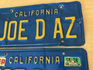 Vintage California Blue License Plate Tag Pair JOE D AZ 1984 Personalized 5