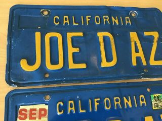 Vintage California Blue License Plate Tag Pair JOE D AZ 1984 Personalized 6