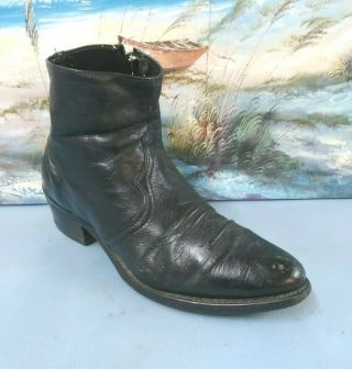 Vintage Mens Black Leather Ankle Side Zipper Boot Size 11 Ee 3151