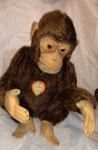 Vintage Jocko Steiff 9 1/2 Inch Sitting Chimpanzee Money Stuffed Animal W Tag