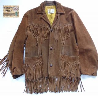 Vintage Pioneer Wear Albuquerque Nm Leather Fringe Jacket Brown Sz Men 