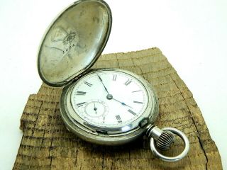 Vintage Sterling Pocket Watch With A Coin Silver Hunting Case 18 Size