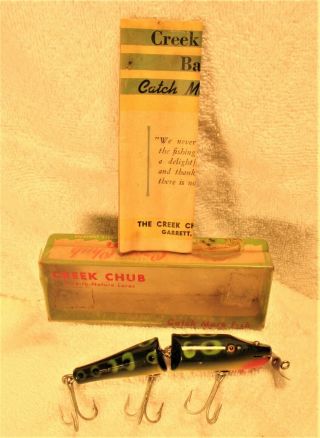 Antique Creek Chub Jointed Pikie Wood Lure Box & Insert Frog Pattern