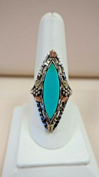 Vintage Black Hills 12k Gold - Sterling Silver Ring W/ Sleeping Beauty Turquoise