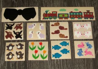 10 Vtg 80s Rare Sandylion Brown Backing Fuzzy Stickers Blue Fish Beavers Pigs,