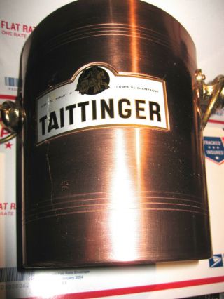 VINTAGE TAITTINGER FRENCH CHAMPAGNE COPPER ICE BUCKET W/ GLASS LINER VERY GOOD 6