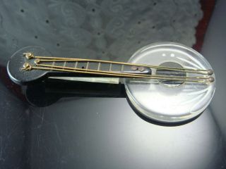 Vintage Clear & Black Lucite Carved Banjo With Strings Pin Brooch (e - 10)