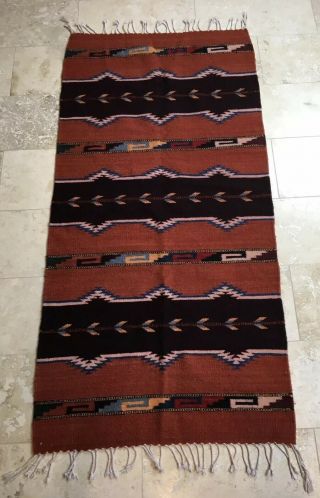 Vtg Collectable Handmade Wool Mexican Zapotec Arrow Rug/ Wall Hanging 28”x57”