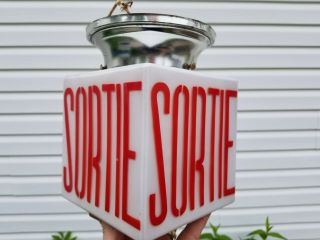 Vtg Square 4 Sided Light Sortie Exit Sign Fixture Cinema Movie Theater 1950 