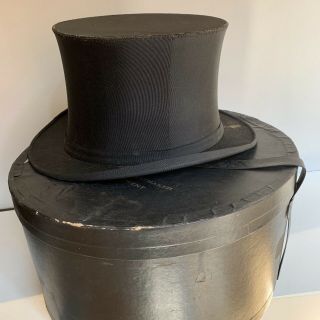 Antique Stetson Silk Top Hat With Antique Hat Box