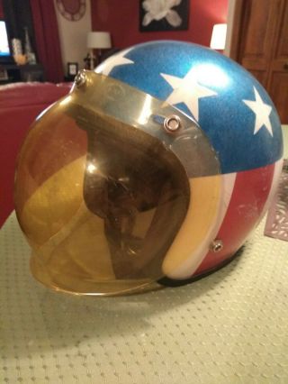 Vintage Red White Blue U.  S.  A.  Flag Stars Stripes Helmet With Bubble Face Shield