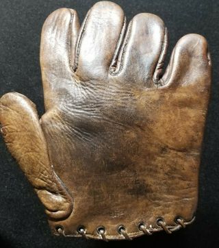 1900s Antique 1 Inch Web Style Leather Baseball Glove Mitt Vtg Denkert Pro Mod