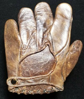 1900s Antique 1 inch Web Style Leather Baseball Glove Mitt VTG DENKERT Pro Mod 2