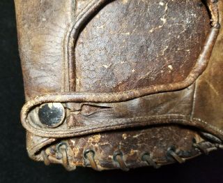 1900s Antique 1 inch Web Style Leather Baseball Glove Mitt VTG DENKERT Pro Mod 5