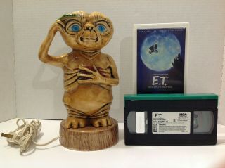 Vintage E.  T.  Extra Terrestrial Ceramic Lamp Figurine With E.  T.  Vhs Movie