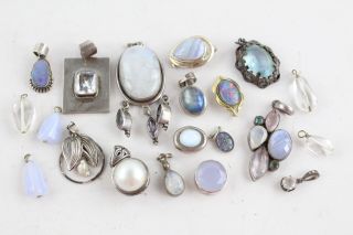 10 X Vintage.  925 Sterling Silver Gem Set Pendants Inc.  Opal,  Moonstone (92g)
