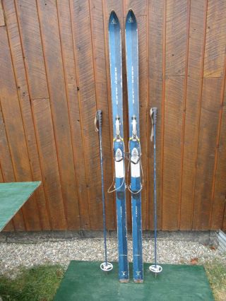 Great Old Wooden 77 " Long Skis Signed Ober Alps With Poles
